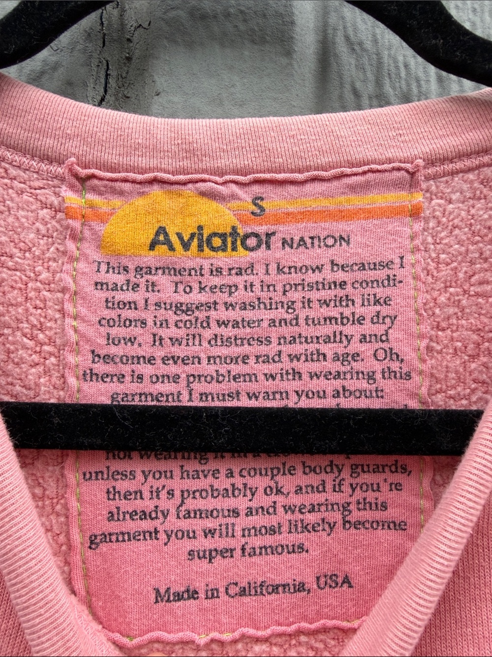 Aviator Nation Pink Crewneck with Rainbow Shoulder Stripes Size: S - Picture 2 of 9